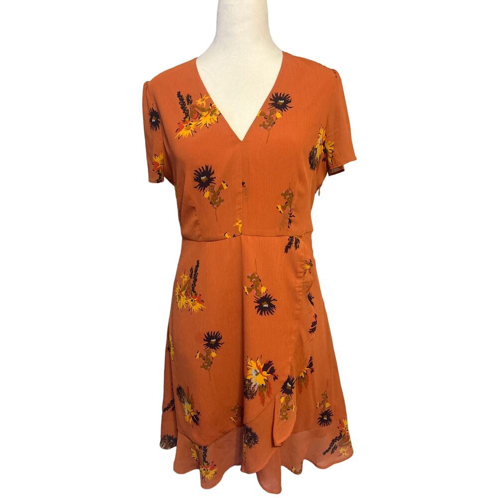 Madewell Dress Women's Size 2 Rust Orange‎ Posey Cactus Flower Mini Ruffled Hem